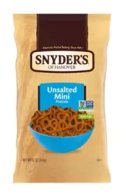 New Snyder's of Hanover Unsalted Mini Pretzel Low Fat Crunchy Bag 12oz