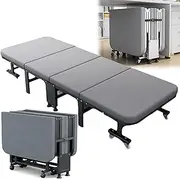 Rollaway Bed, Foldable Bed, Space-Saving, Portable Bed with Wheels and Sturdy Metal Frame for Guest, Escort, Rest, Siesta, nap, Camping Width 80cm