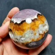 506.7g Natural Colorful Polished Golden feather fluorite Crystal BALL 64A72+