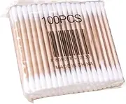 Happyyami 100Pcs Double Tipped Cotton Swabs Hygienic Wooden Stick Swabs for Makeup Pet Care Cleaning and Personal Use Safe Cotton Buds for