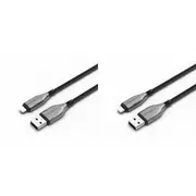 2PK Cygnett Armoured USB-A to 8-Pin Charging Data Cable 50cm For iPhone 14 Black