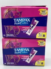 Tampax Pocket Radiant Regular Sealed Compact Tampons 28 Count unscented 2 Pack