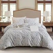 [EAVD] 3 Pieces Blue Floral Duvet Cover Full Size White Blue Soft Cotton Coquette Bedding Set for Girls Women Chic Shabby Garden Aesthetic Botanical Duvet Cover with Zipper Closure