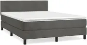 vidaxl Box Spring Bed/Mattress Double Bed Dark Grey Velvet for Bedroom - 193x144 cm Adjustable headboard Medium-Hard Support