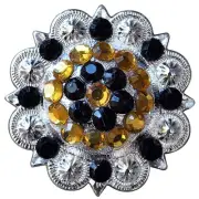 01HS Set Of 8 Western Screw Back 2 In Concho Black & Citrine Crystal Berry