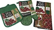 Wine Kitchen 3 Piece Set with Potholder, Oven Mit and Kitchen Towel