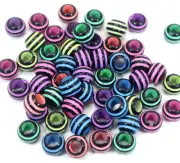 200 Black with Neon Coloured Stripe Round Pony Beads 10mm for Kids Craft Kandi