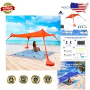 Upgraded 10x10FT Beach Tent Sun Shade Canopy with 2 Stability Poles & Carry Bag