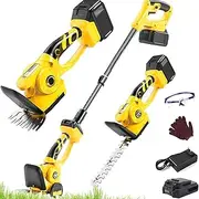 3-in-1 Cordless Pole Hedge Trimmer – Telescopic Grass Cutter & Shrub Shear with Dual Blades, Extendable Handle – Lightweight Electric Garden Pruner for Lawn, Bushes & Trees 1 Battery