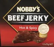 BULK NOBBY'S HOT N SPICY BEEF JERKY BOX 12x 25g BAGS QUALITY BRAND NEW AUS MADE