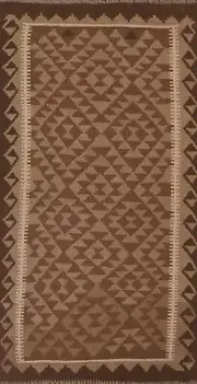 Flat-Weave Kilim Handmade Brown Natural Dye Oriental Runner Rug 3x7 Wool Carpet