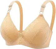 [Generic] Bra for Women with Support Women Sexy Lace Back Button Shaping Cup Adjustable Shoulder Strap Large Size Bra Skin Tone Bra