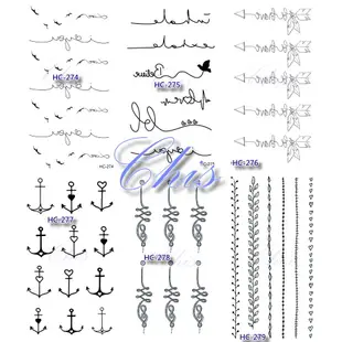 CHISSTORE 台灣現貨 微刺青貼紙 韓國 英文字母 船錨 箭頭 海鷗 黑白 樹葉 手環 假刺青貼紙 防水紋身貼紙