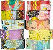 YUBBAEX 10 Rolls Geometric Washi Tape Set Gold Foil Masking Modern Arts Decorative Tapes for Arts, DIY Crafts, Journals, Planners, Scrapbook, Wrapping