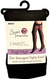2 Pair MISSY Secret Treasures Thigh High Black Plain Top Sheer 20 Denier