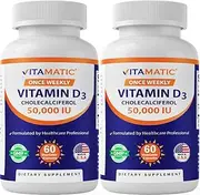 2 Pack - Vitamatic Vitamin D3 50,000 IU (as Cholecalciferol), Once Weekly Dose, 1250 mcg, 60 Veggie Capsules 1 Year Supply, Progressive Formula Helping Vitamin D Deficiencies (Total 120 Veg Capsules)