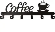 YaSao Metal Coffee Mug Holder Coffee Shaped Hook Rack 6 Hooks Hanging Coffee Cup Racks Wall-Mounted Nail-Free Drilling Metal Hanger Storage Hook for Mug Display Organizer