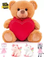 Stuffed Animal Teddy Bear, Holding Love Heart Plush Bears, I Love You Mom, Valen