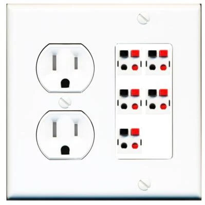 RiteAV 5 Port Speaker Wire Plug Jack Wall Plate - Tamper Proof [White]