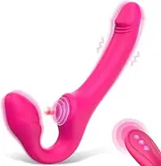 Strapless Strap-On G-Spot Dildo Vibrator for Women, Dreamyslut Anti-Slip Remote Control Realistic Double-Ended Dildo Vibrating Butt Plug with 10 Modes, Adult Sex Toys, Lesbian, Couple, Rose Toy