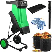 Electric Leaf Mulcher Garden Shredder, 2400w Compost Garden Leaf Crusher with Wheels, Storage Bag, Gloves, 4500rpm Chippers, 39cm Funnel Diameter, for Yard Cleanup, Composting