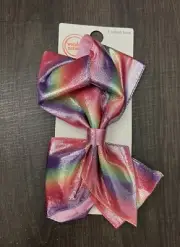 Wonder Nation Girls Jumbo Rainbow Hair Bow Salon Clip Shimmering Shiny