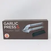 Garlic Press & Peeler Set Alpha Grillers Heavy Duty Stainless Steel 18/8 Open