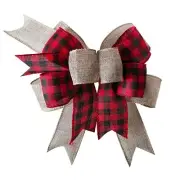 Christmas Buffalo Plaid Bow Rustic Burlap Crafts Wreath Bow for Holiday Weedi...