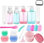 Careuoklab Travel Bottles Set, TSA Approved Travel Size Leak Proof Containers for Toiletries, Refillable Liquid Spray Bottles and Pump Bottles for Lotion Body Wash Creams Shampoos