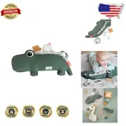 Infant Tummy Time Activity Toy - Soft Croco Green Pillow with Teether & Mirror