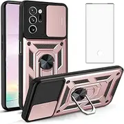 Phone Case for Samsung Galaxy Note 20 Ultra Glaxay Note20 Plus 5G with Camera Cover and Tempered Glass Screen Protector Ring Holder Cell Gaxaly Notes 20Ultra Note20+ U + 20+ Twenty Not S20 Rosegold