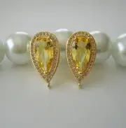 Topaz Teardrop Cubic Zirconia CZ 18K Gold Plated Ear Stud Earrings Post.