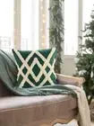 16" Boho Throw Pillow Covers, Emerald Green Tufted 100% Cotton Square Decorative