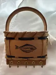 Handmade Alaskan Eskimo Crafted Small Key Hook Basket w/Handle Kodiak Island AK