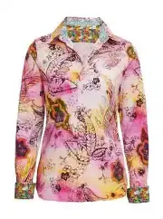 Robert Graham Women's Priscilla Pink Paisley Leaf Print Stretch Cotton Shirt