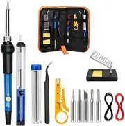 60W Soldering Iron Kit, 15 in 1 Soldering Kit, Adjustable Temperature Soldering Iron. Electric Welding Tool, With 5 Soldering Iron Tips, Mini Wire Stripper, Solder Tube, Soldering Iron Stand, Tweezers