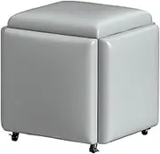 Stackable Sofa Chair Stool Combination, in 1 PU Leather Sofa Chair Stool, 18in Seating Cube with Swivel Casters Stackable, Dressing Chair for Living Room Bedroom (Color : B)