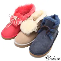 在飛比找momo購物網優惠-【Deluxe】毛絨內裡可反摺兩穿羊麂皮短雪靴(紅-米-藍)