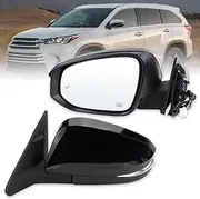 Lqito Left Driver Side Mirror Compatible With 2014-2019 Toyota Highlander With Manual Folding Power Glass Heated Turn Signal Blind Spot Black Replaces #87940-0E272 TO1320361 (7Pins) ﻿ ﻿