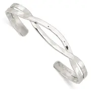 Sterling Silver Polished Hammered Criss Cross Cuff Bangle