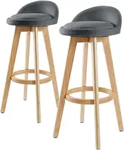 La Bella Leila Bar Stools Set of 2 – Grey Fabric Swivel Seat, 72cm Height – Plywood Legs with Circular Footrest – Scandinavian Mid-Century Style – Kitchen Island or Bar Seating – Easy Assembly