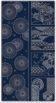 Sashiko Pre-printed Panel - HM-40 - Parasol Season - Dark Navy-Indigo