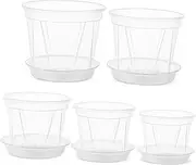 HAKIDZEL 5 Pcs Clear Plant Pots with Drainage Tray Outdoor Nursery Pots for Succulents Orchids and Flowers Breathable Design for Efficient Water Management and Airflow