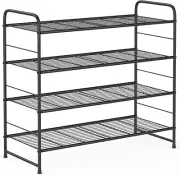 4 Tier Shoe Rack,Stackable and Adjustable Multi-Function Wire Grid Shoe Organize
