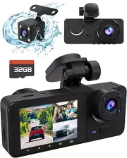 3 Channel 4K Dash Cam, Dash Cam Front and Rear Inside, Dash Camera for Cars, Tri