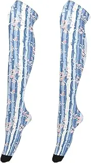 [FRODOTGV] White and Pink Trees Knee-High Socks Women Casual Extra Long Knee Boot Stockings for Women Over Knee Baseball Socks, White and Pink Trees