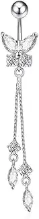 [Niaspi] 14G CZ Butterfly Tassel Dangle Belly Button Rings for Women Hypoallergenic Stainless Steel Navel Ring 3/8 Inch Belly Piercing Barbell Dainty Navel Piercing Jewelry