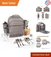 Ergonomic Picnic Backpack for Two – Includes Cooler Compartment & Fleece Blanket