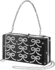 [Trnayi] Bow Evening Bag Women Sparkly Clutch Purses Glitter Rhinestone Prom Bag Black Dressy Clutch Bags for Party, Black, Silver