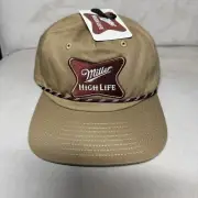 Miller High Life Cap/Hat NEW Men Beer Rope Tan/ Brown Retro Trucker Snapback